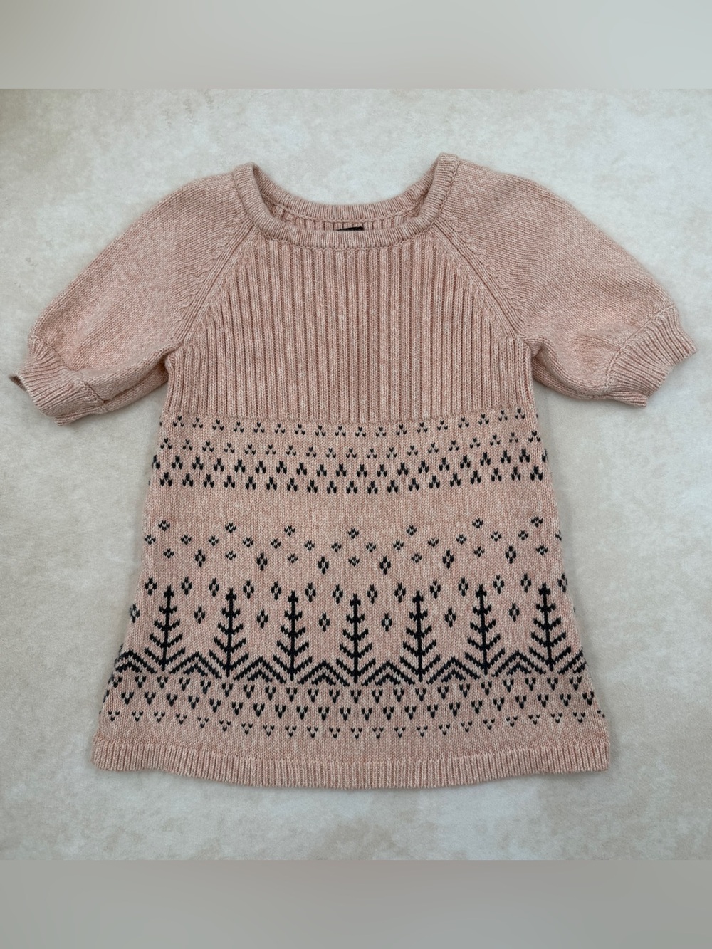 Tea Collection Blush Pink Knit Dress with Black Nordic Motif